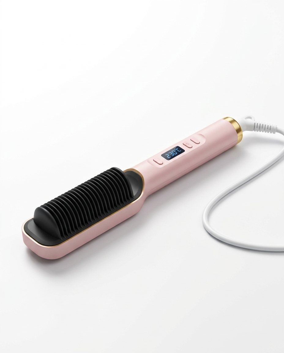 Die Glättbürste liegt schräg, das Kabel läuft aus dem Bild